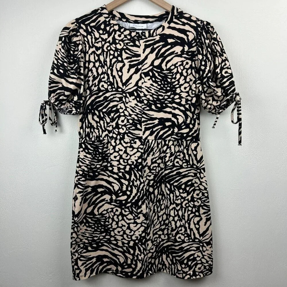 Topshop Dress Womens Size 6 Animal Print Leopard Cheetah Print Ponte Knit Ladies